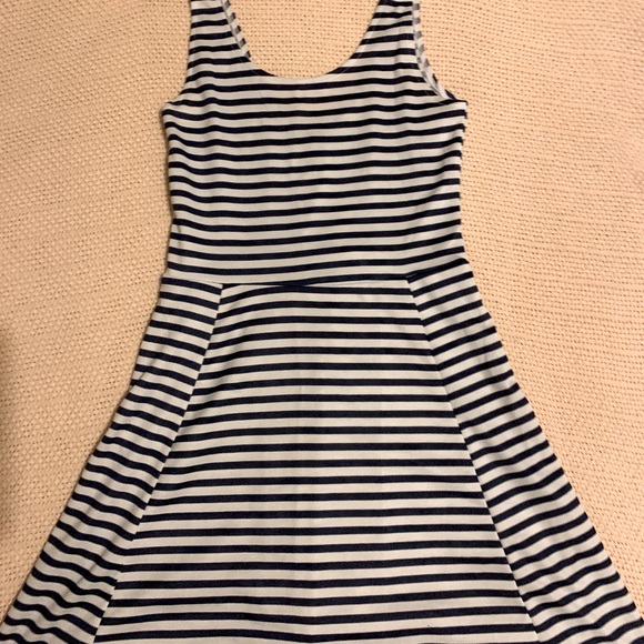 h and m blue and white striped dress H&M Dress Womens Medium Blue Striped Mini Summer TShirt Casual Short Cap  Sleeve